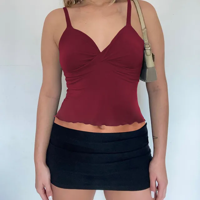Women's Bow Camisole Backless Tank Waist Trimming Wave Edge Bandeau Sling Top Red - Shop at LoveMi