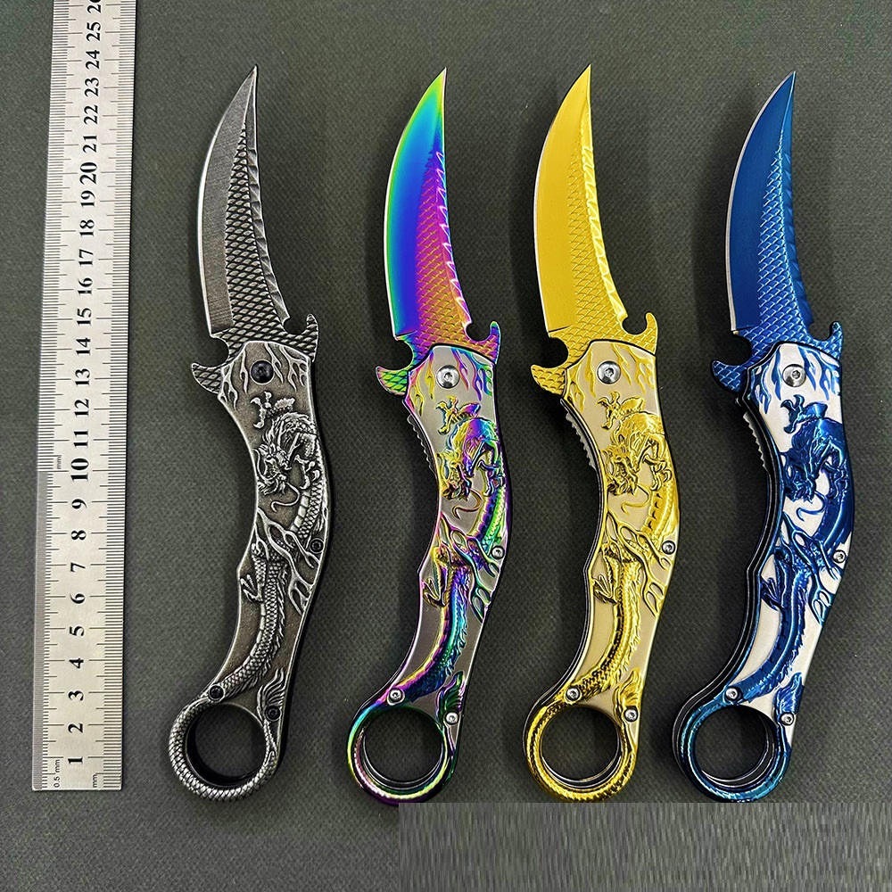 3D Relief A Folding Knife Carved Dragon Pattern Ornamental Knife