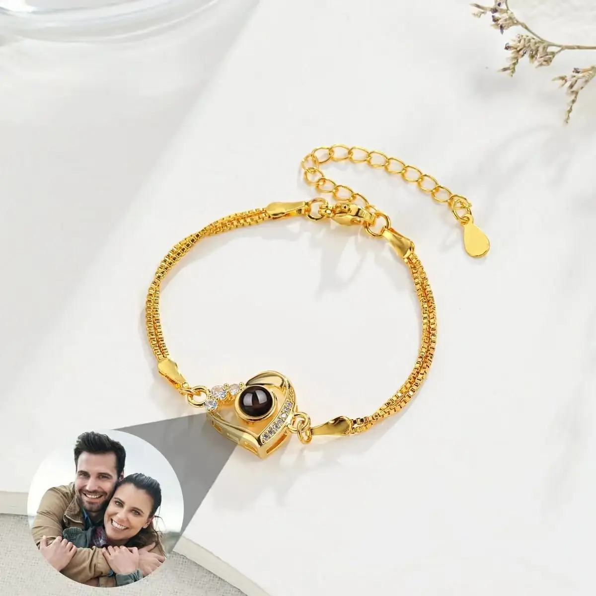 Double-Layer Heart Projection Bracelet with Adjustable Chain
