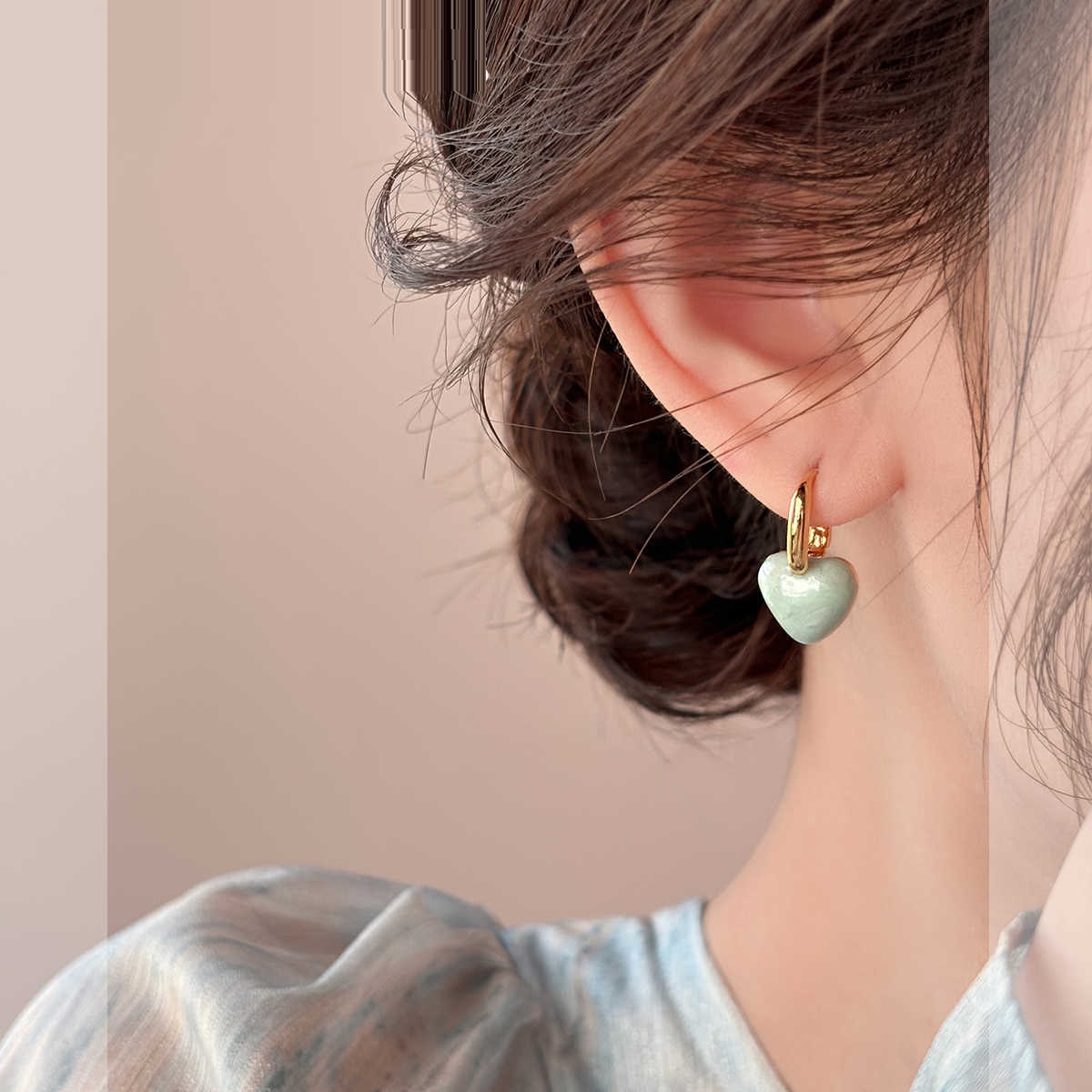 Graceful Personality French Blue Drip Glazed Love Heart Earrings Women