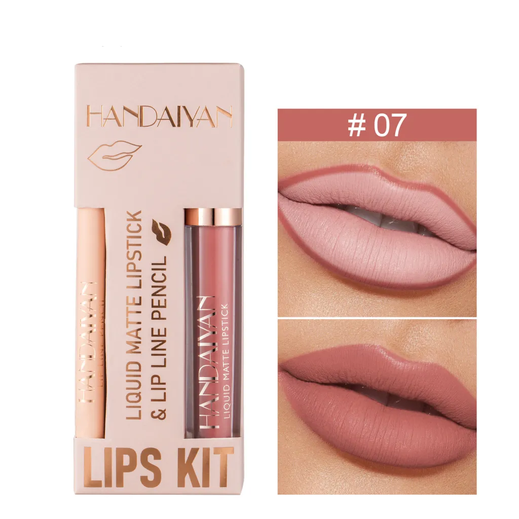 Liner Lip Glaze Set Waterproof No Stain On Cup Velvet Matte Lipstick - Style 07