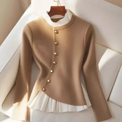 Fashion Temperamental Minority Pleated Skirt Hem Stitching Sweater