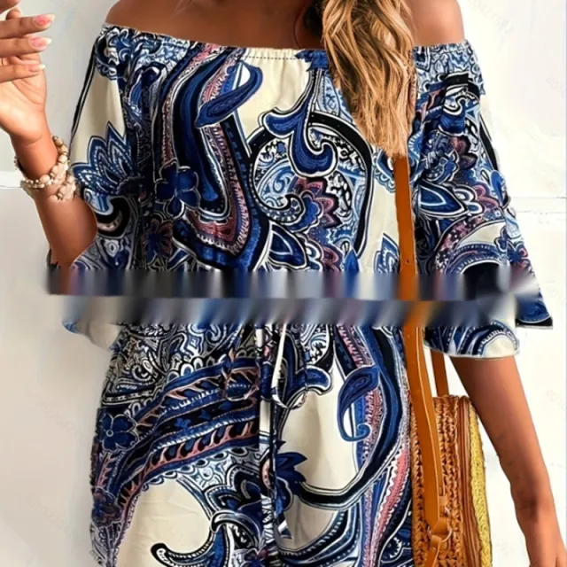 Women's Ethnic Off shoulder One piece Shorts Blue - Shop at LoveMi