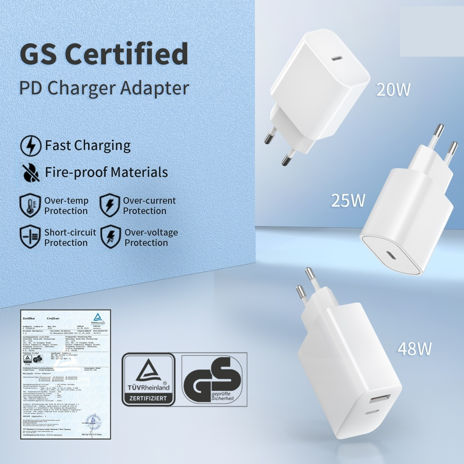 GRS GS Certification 20W European Standard Fast Charge Charging Plug