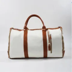 Large Leather Folding Suit Bag Travel Crossbody - White - View 1