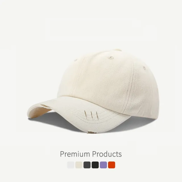 Make Old Ripped Style Curved Brim Sun shade Baseball Cap Apricot - Shop at LoveMi