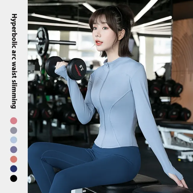Slimming Fitness Running Top Coat Gray Lake Blue - Shop at LoveMi