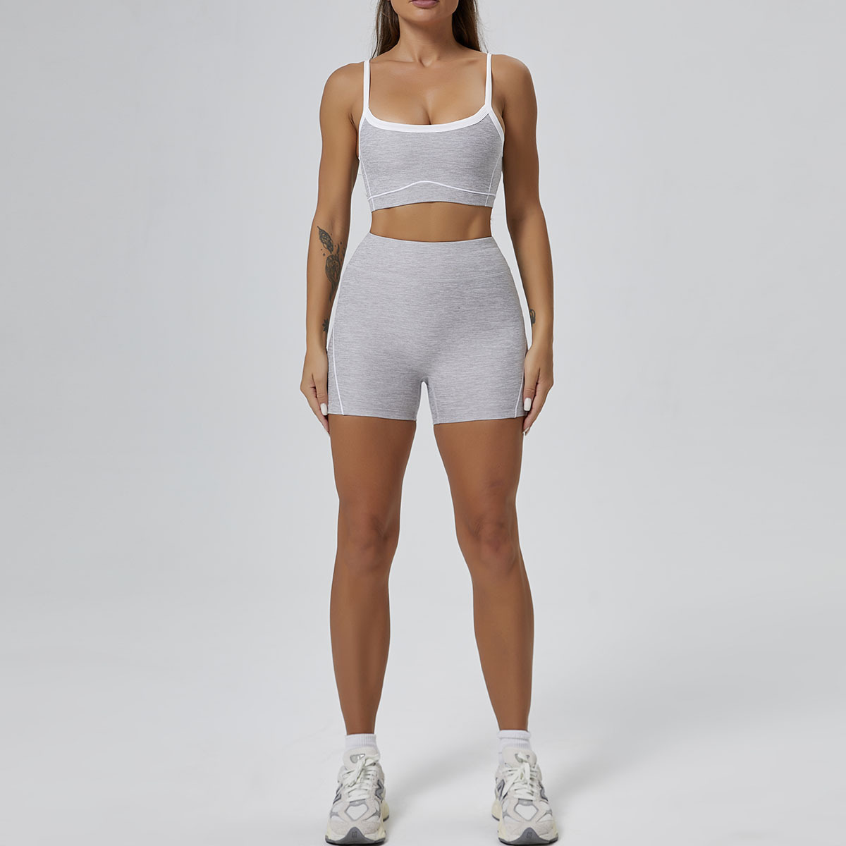 Nude Feel High Elastic Sports Contrast Color Bra Shoulder Straps Fitness Yoga Suit