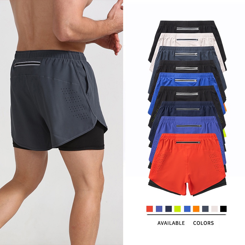Men's Loose Three-point Quick-drying Lined Anti-exposure Double-layer Fitness Shorts