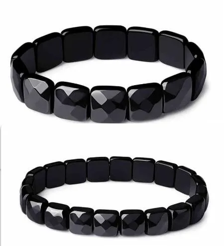 Men And Women Couple Natural Obsidian Bracelet Cut Large And Small Size - Shop at LoveMi