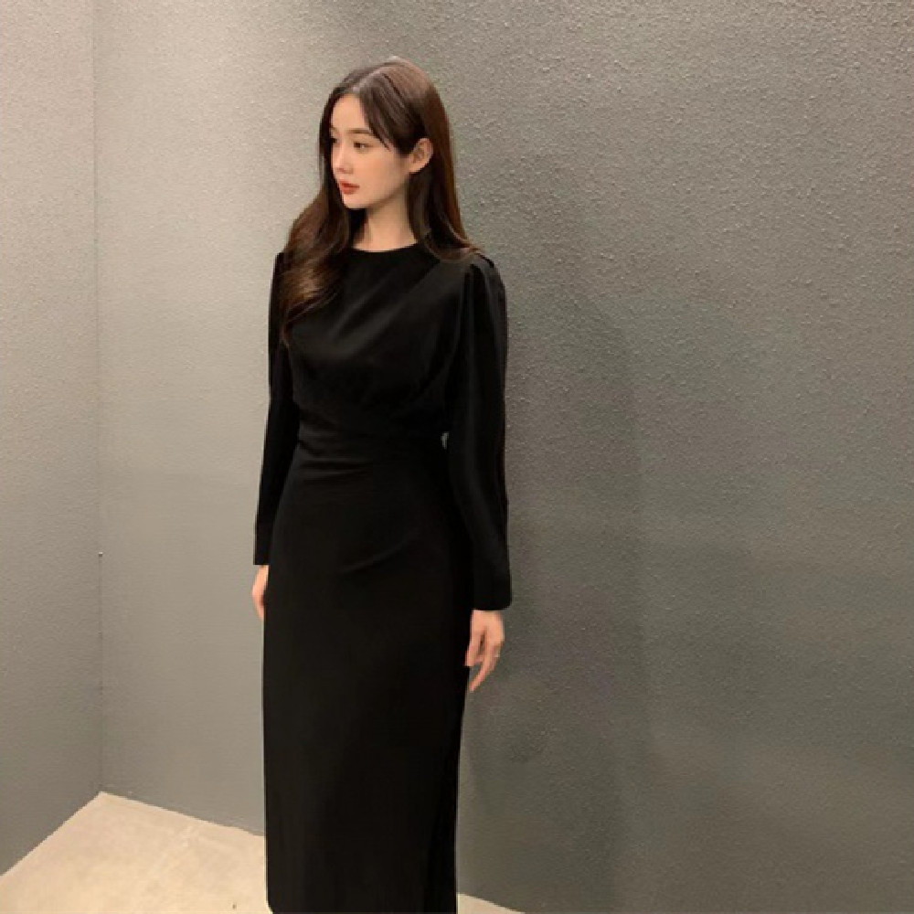 Fashion Pleated Long Sleeve Dress Women