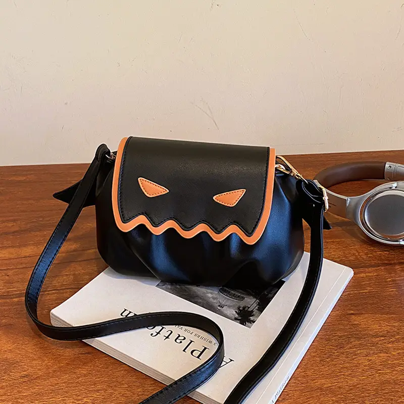 Funny Crossbody Bag Halloween Pumpkin Cartoon Shoulder Bags with Small Wings