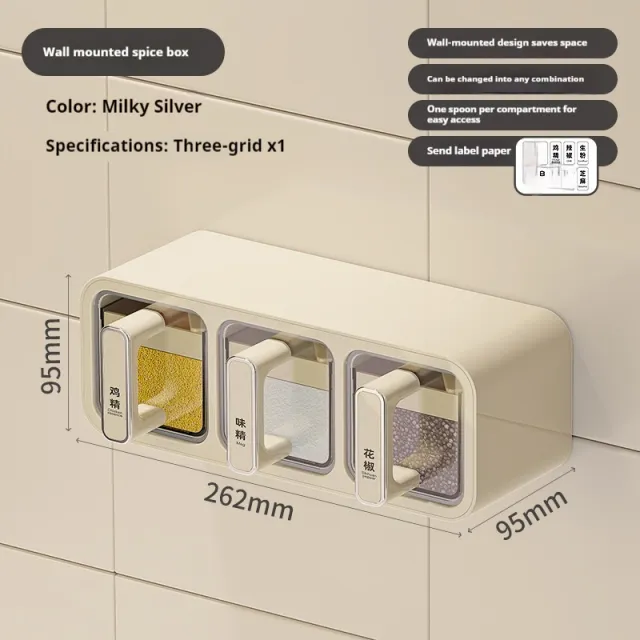 Household Kitchen Wall Hanging Decoration Type Condiment Storage Box Milky White 3 Grid - Shop at LoveMi