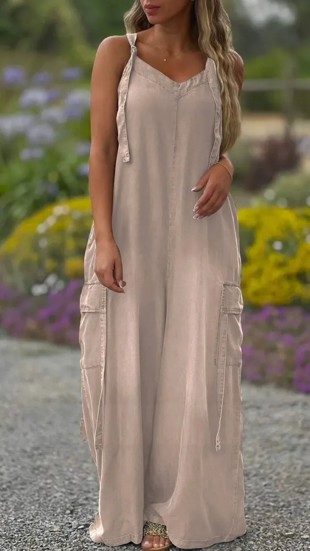 Jumpsuit Loose Comfortable Casual Pants Apricot - Shop at LoveMi