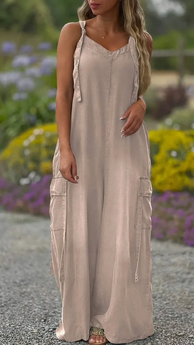 Jumpsuit Loose Comfortable Casual Pants - Apricot
