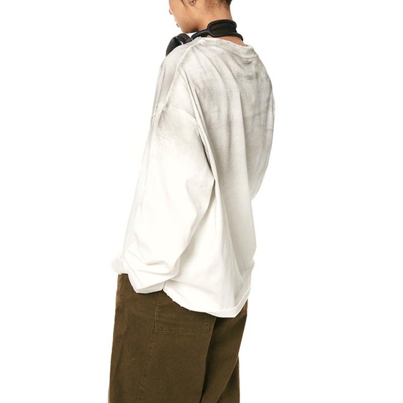 Retro Gradient Washed Distressed Round Neck Street Basic Long Sleeve
