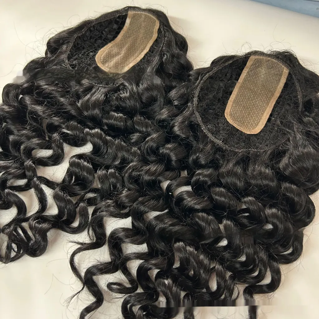 Large Hole Fishnet Artificial Scalp Seamless Hair Piece Wig - Black