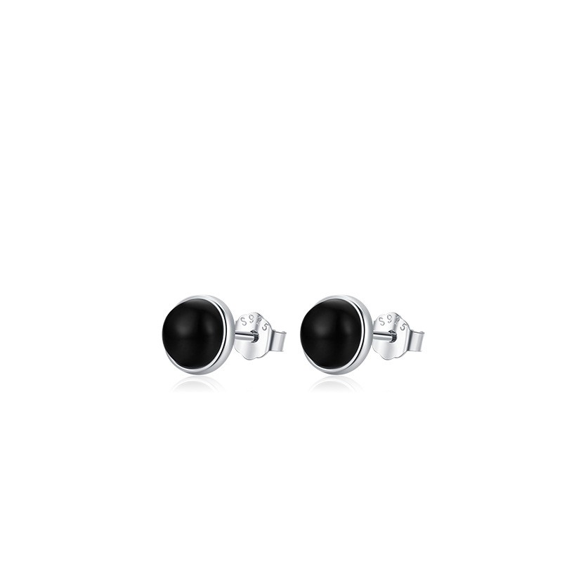 S925 Sterling Silver Black Agate Stud Earrings