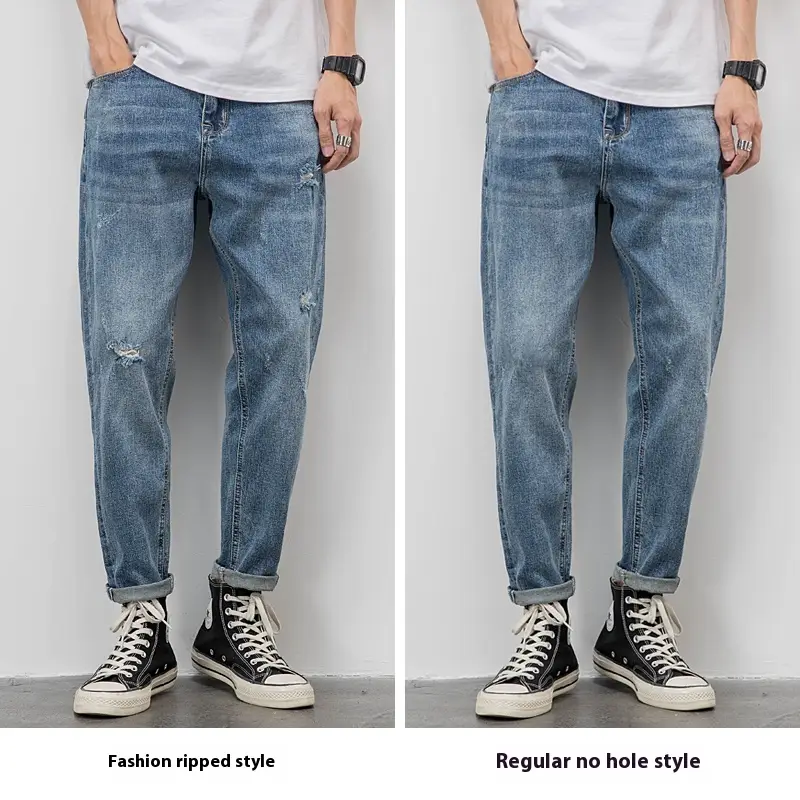 Light-colored Jeans Men's Loose Straight Ripped Leisure Tapered Stretch