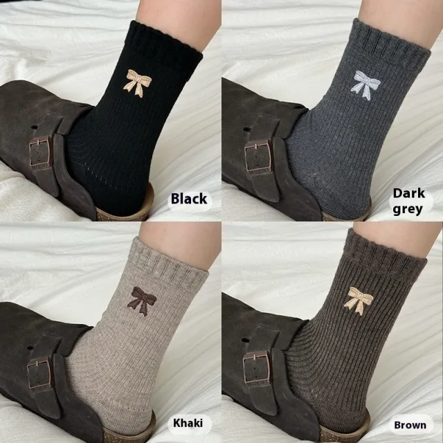 Fashion Personalized Mid calf Length Bowknot Socks For Women 4 Double Combination B Simple - Shop at LoveMi