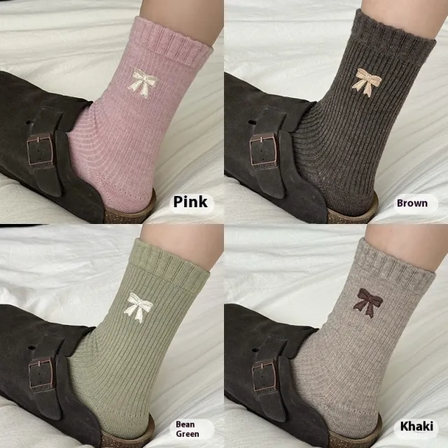 Fashion Personalized Mid calf Length Bowknot Socks For Women 4 Pairs Portfolio D Simple Pac - Shop at LoveMi