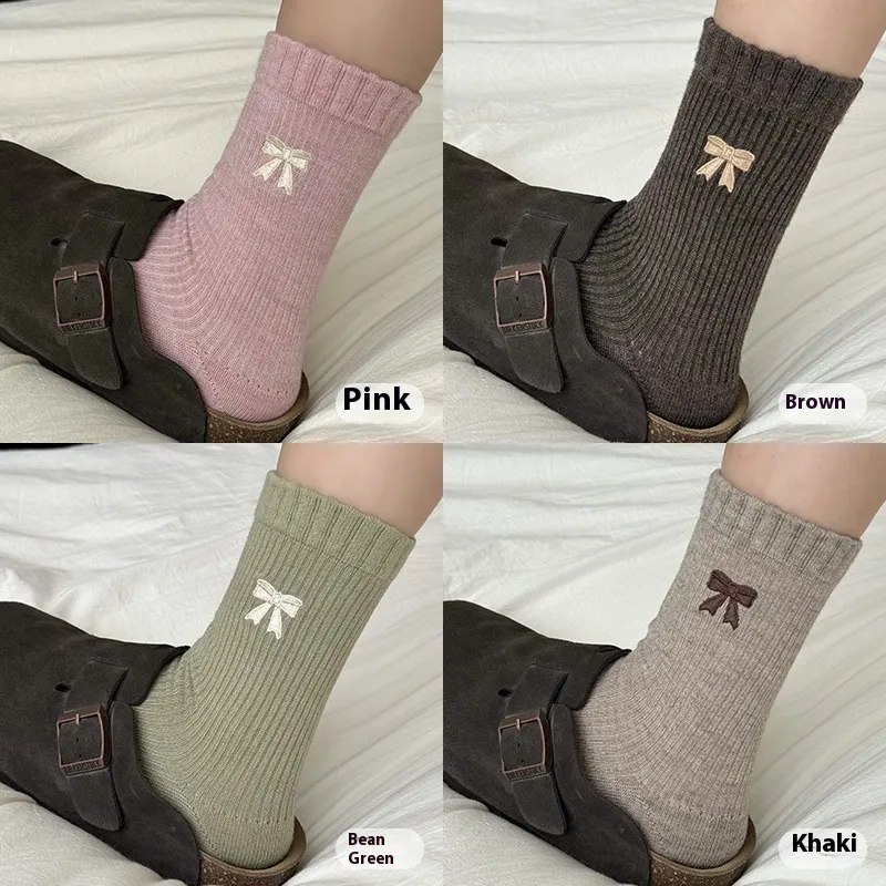 Fashion Personalized Mid-calf Length Bowknot Socks For Women - 4 Pairs Portfolio D-Simple Pac
