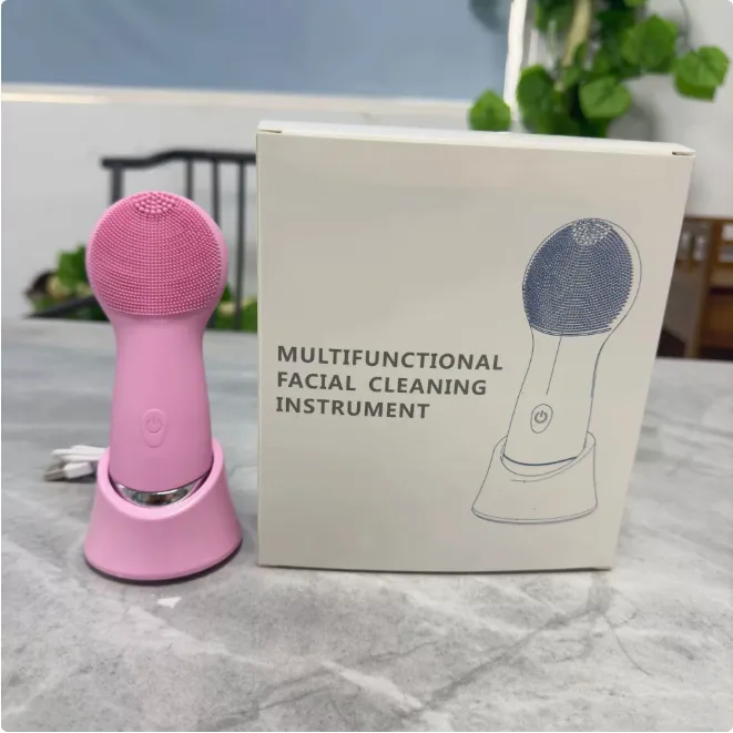 Silicone Face Cleansing Brush Facial Cleansing Brush Electric Facial Brush Vibration Heating - Pink