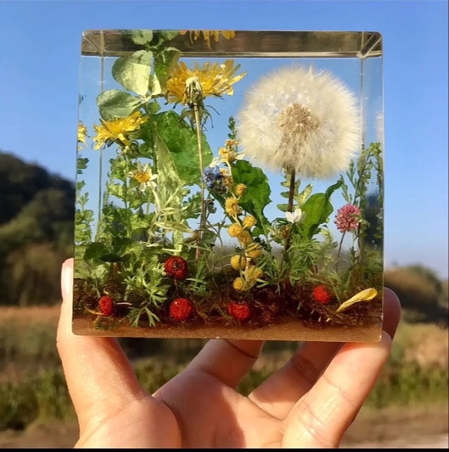 Dandelion rectangular paperweight dropper ornament