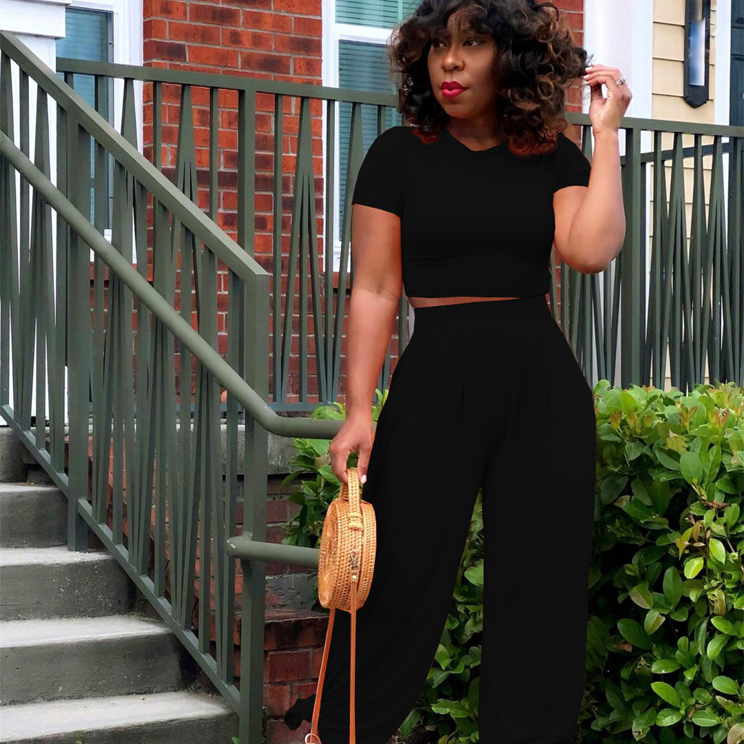 Solid Color Midriff Outfit Bell-bottom Pants Casual Suit Women's