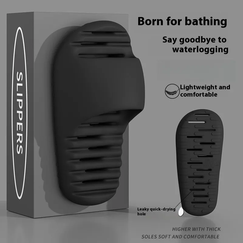 Quick-drying Bathroom Women's Wear-resistant Mute Slippers - Black