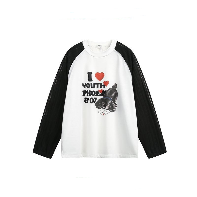 New Real Shot National Fashion Retro Contrast Color Loose Long Sleeve Top Women