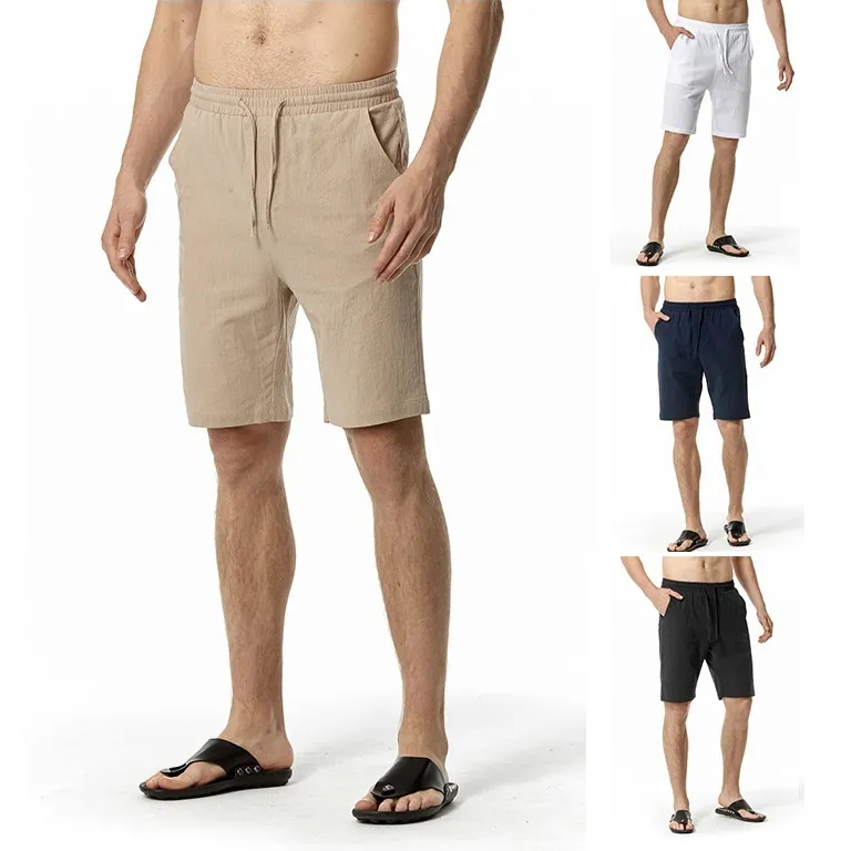 Men's Solid Color Cotton And Linen Casual Beach Pants