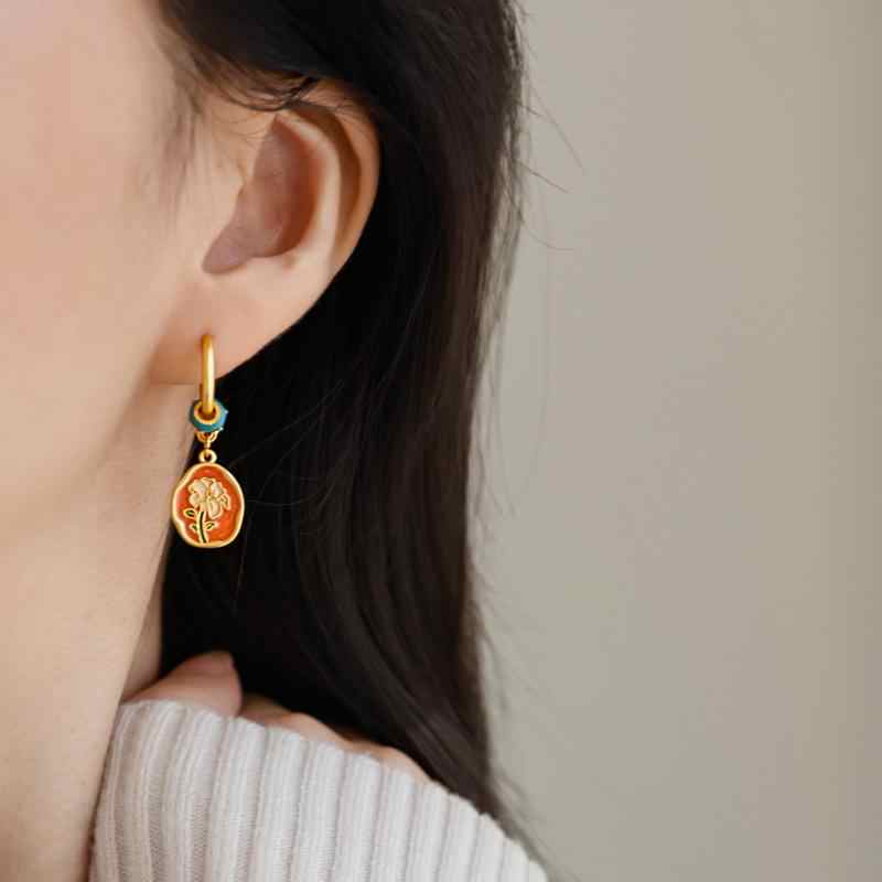Golden Double-sided Flower Eardrop Earring