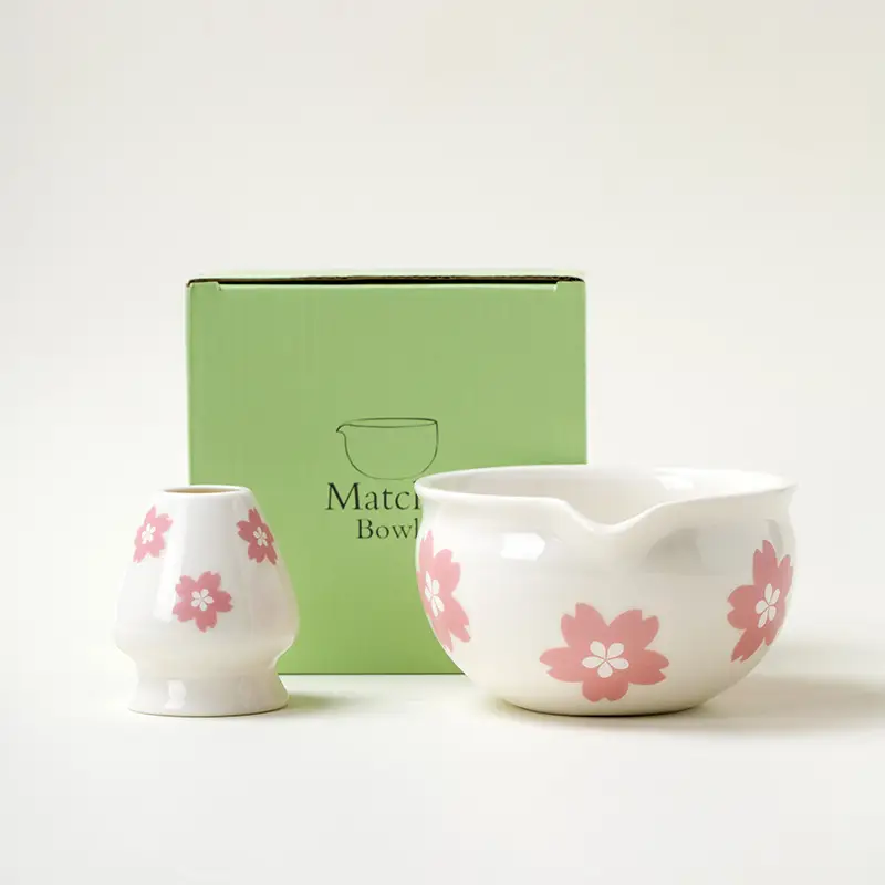 Flower Pattern Creative Ceramic Matcha Bowl Suit