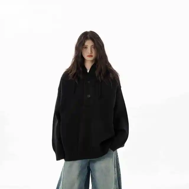 Hooded Sweater Women's Loose Sweater Coat Black - Shop at LoveMi
