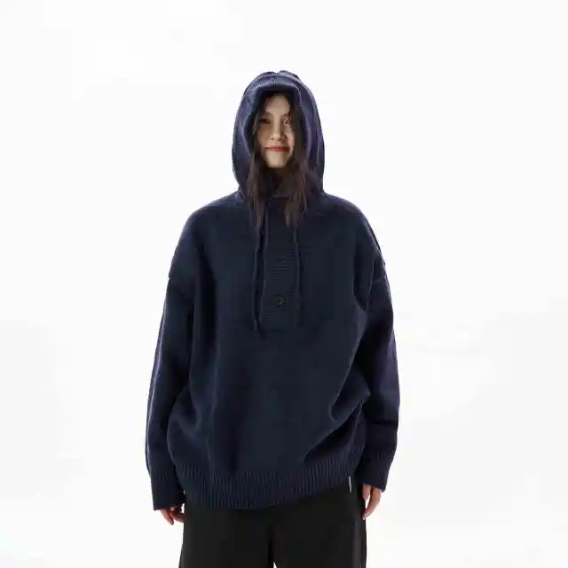 Hooded Sweater Women's Loose Sweater Coat Navy Blue - Shop at LoveMi