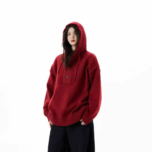 Hooded Sweater Women's Loose Sweater Coat Red - Shop at LoveMi