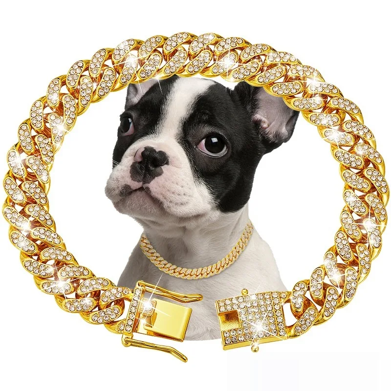 Pet Diamond Collar Cuban Link Chain Small Medium Large