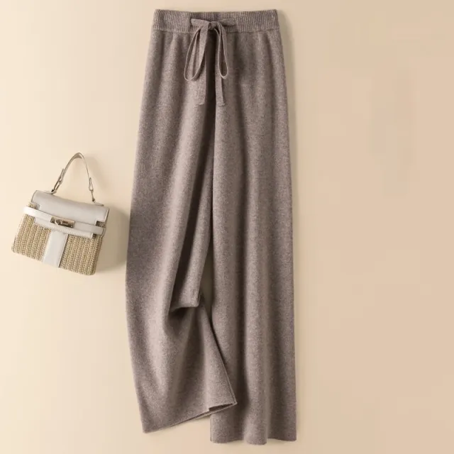 Thick Wool Wide Leg High Waist Drooping Mop Pants Camel - Shop at LoveMi