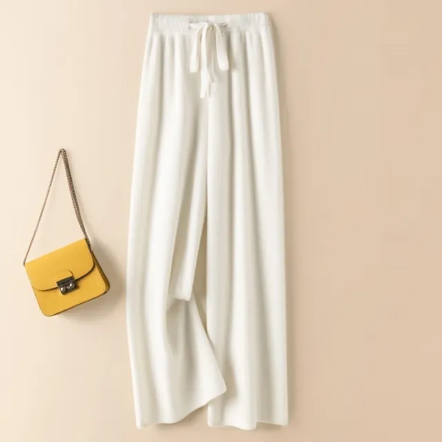 Thick Wool Wide Leg High Waist Drooping Mop Pants White - Shop at LoveMi