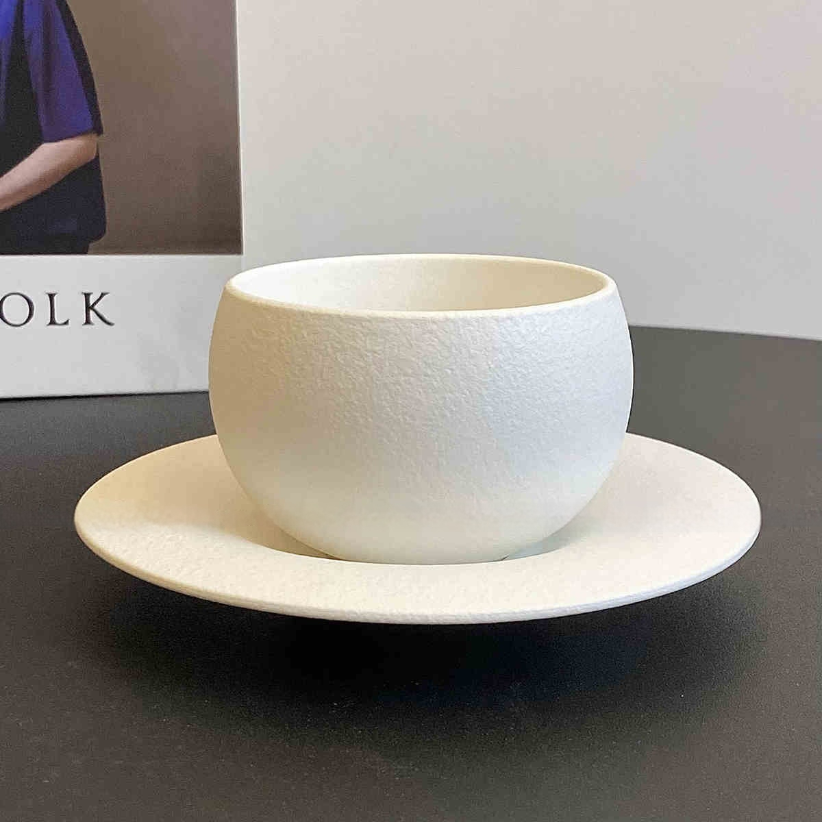 Vintage Frosted Stone Pattern Ceramic Coffee Eggcup