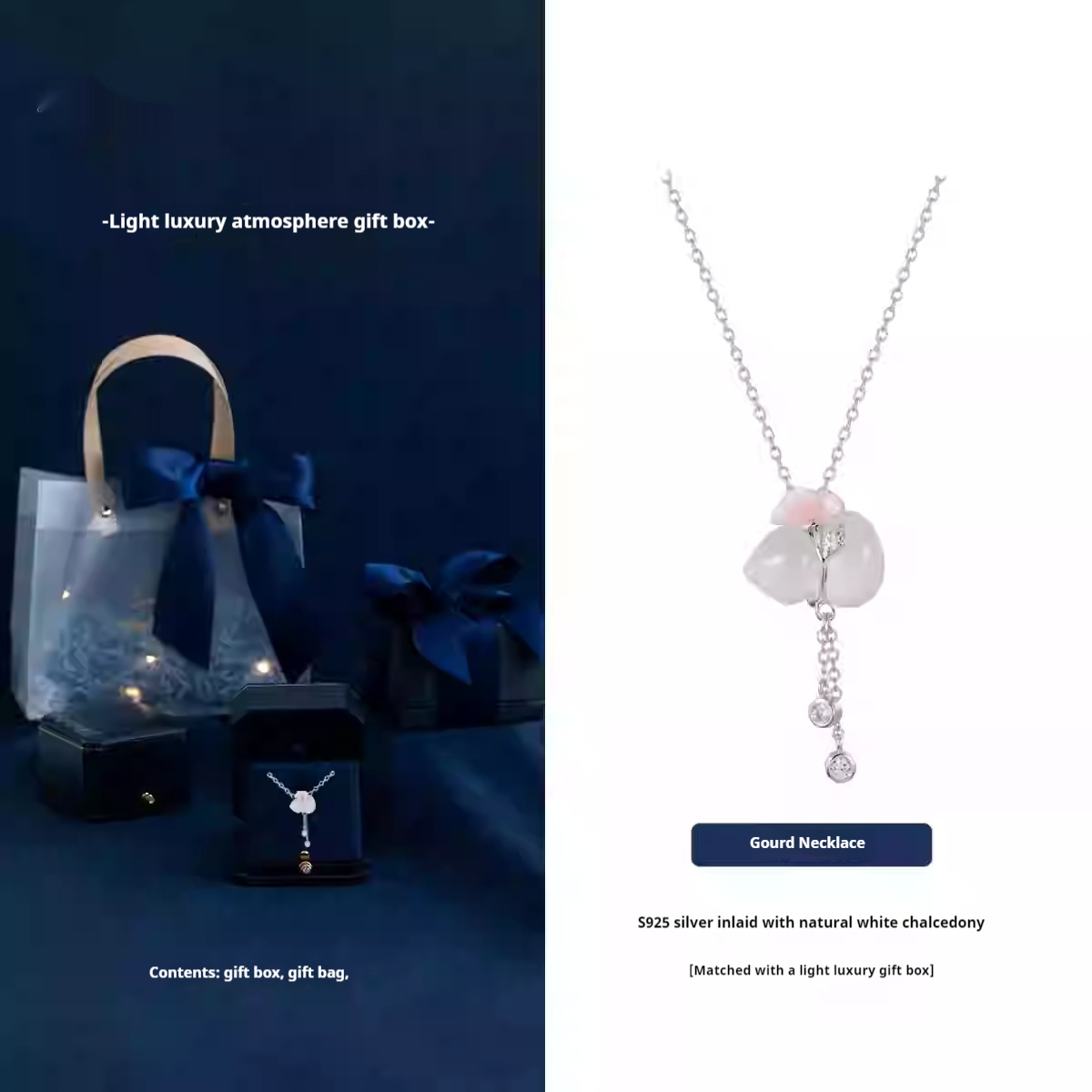 White Chalcedony Fu Lu Gourd Sterling Silver Necklace