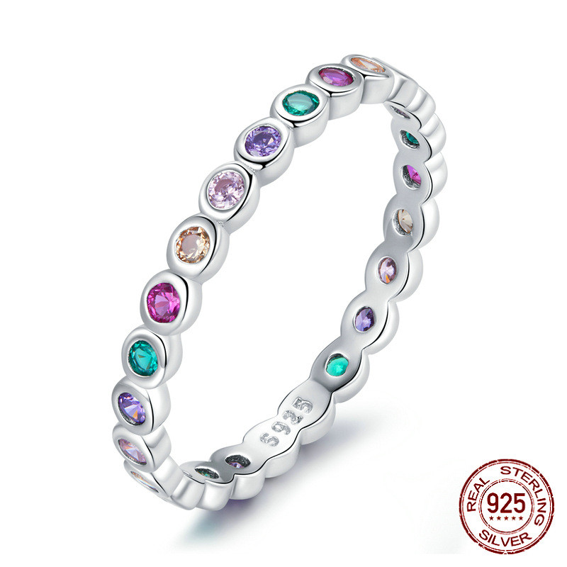 S925 Silver Colorful Zircon Rainbow Ring