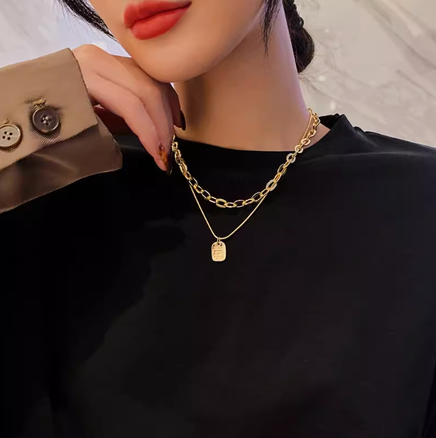 Letter Tag Double Layer Necklace