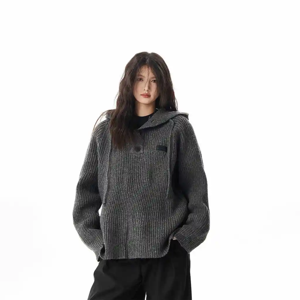 Loose Hooded Sweatshirt Coat Women's Sweater - Dark Gray