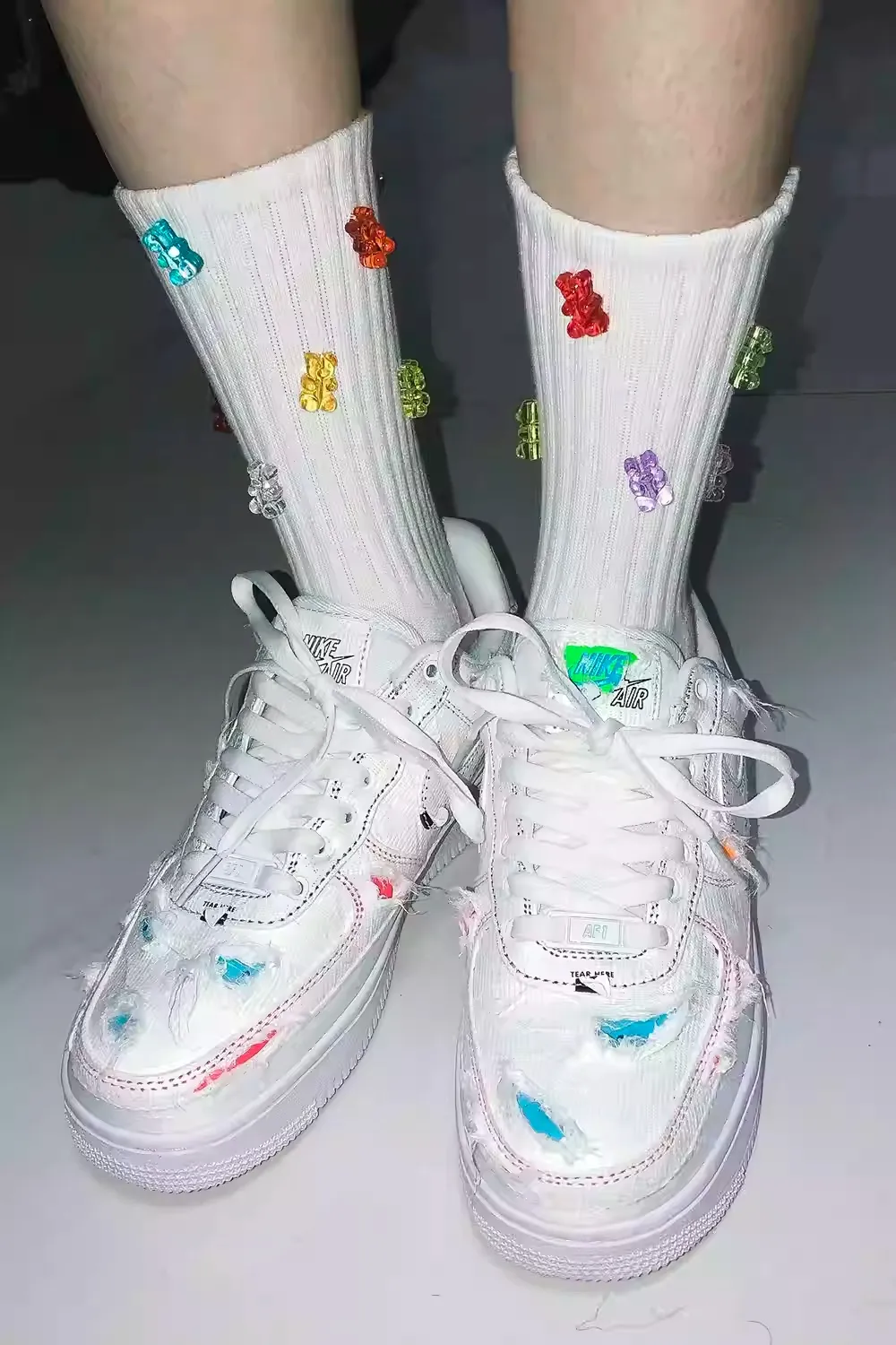 Colorful Cute Bear Three-dimensional Soft Candy Cotton Sports Mid-calf Socks - Colorful Candy Bear