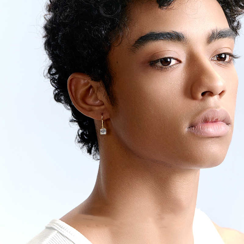 Gold-plated Small Square Diamond Earrings Men's Earrings