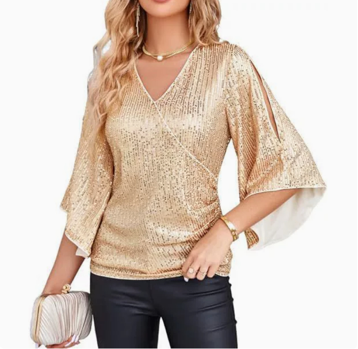 Loose Mid-length Sequined T-shirt Women's Short Sleeve