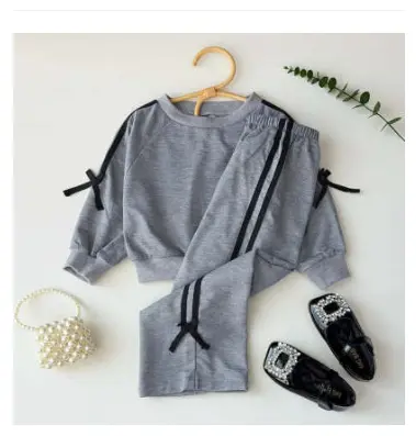 Baby Bowknot Strip Patchwork Sweater Suit All-matching Western Style
