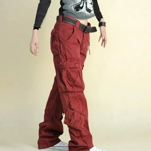 Womens Cargo Pants Hip Hop Trousers Loose Cargo Sweatpants Wine - Shop at LoveMi